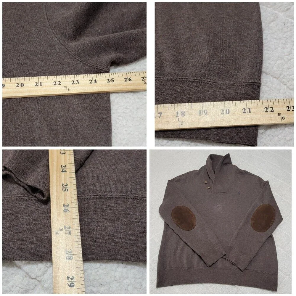 Polo Ralph Lauren‎ Mens Brown Shawl Neck Sweater Elbow Patch Long Sleeve Size XL
